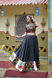 Satisfactorily Black Soft Cotton Resham Ari Embroidered & Real Mirror Work With Lahenga Choli
