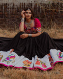 Latest Festive Collection Black Butter Silk Digital Print & Real Mirror Work Solid Lahenga Choli