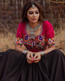 Latest Festive Collection Black Butter Silk Digital Print & Real Mirror Work Solid Lahenga Choli