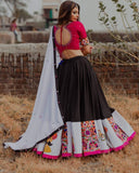 Latest Festive Collection Black Butter Silk Digital Print & Real Mirror Work Solid Lahenga Choli