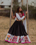 Latest Festive Collection Black Butter Silk Digital Print & Real Mirror Work Solid Lahenga Choli