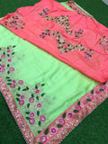 Parrot Color Awesome Vichitra Silk With Heavy Embroidery Design Work Saree