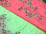 Parrot Color Awesome Vichitra Silk With Heavy Embroidery Design Work Saree