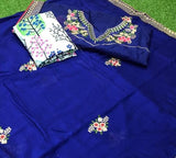 Blue Color Pretty Vichitra Silk With Heavy Embroidery Design Work Saree