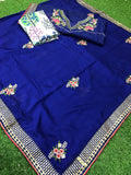 Blue Color Pretty Vichitra Silk With Heavy Embroidery Design Work Saree