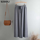 2019 autumn winter new THICK casual straight pants women female drawstring loose knitted wide leg pants casual Trousers