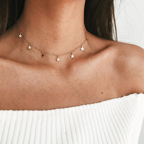 Simple Round Sequins Choker Chain Necklace Statement Women Clavicle Pendant Charm Necklace Jewelry