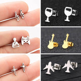 SMJEL Stainless Steel Gamepad Stud Earrings Small Black Music Note Guitar Cross Earings Punk Women Joystick Game Jewelry Brincos