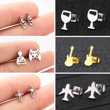 SMJEL Stainless Steel Gamepad Stud Earrings Small Black Music Note Guitar Cross Earings Punk Women Joystick Game Jewelry Brincos