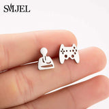 SMJEL Stainless Steel Gamepad Stud Earrings Small Black Music Note Guitar Cross Earings Punk Women Joystick Game Jewelry Brincos