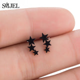 SMJEL Fashion Bohemian Vintage Earrings Jewelry Cute Black Geometric Round Stainless Steel Stud Earring Best Gift for Women Girl