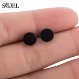 SMJEL Fashion Bohemian Vintage Earrings Jewelry Cute Black Geometric Round Stainless Steel Stud Earring Best Gift for Women Girl