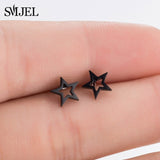 SMJEL Fashion Bohemian Vintage Earrings Jewelry Cute Black Geometric Round Stainless Steel Stud Earring Best Gift for Women Girl