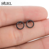SMJEL Fashion Bohemian Vintage Earrings Jewelry Cute Black Geometric Round Stainless Steel Stud Earring Best Gift for Women Girl