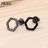 SMJEL Fashion Bohemian Vintage Earrings Jewelry Cute Black Geometric Round Stainless Steel Stud Earring Best Gift for Women Girl