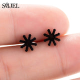 SMJEL Fashion Bohemian Vintage Earrings Jewelry Cute Black Geometric Round Stainless Steel Stud Earring Best Gift for Women Girl