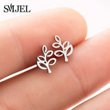 SMJEL Fashion Bohemian Vintage Earrings Jewelry Cute Black Geometric Round Stainless Steel Stud Earring Best Gift for Women Girl