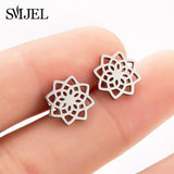 SMJEL Fashion Bohemian Vintage Earrings Jewelry Cute Black Geometric Round Stainless Steel Stud Earring Best Gift for Women Girl
