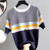 shintimes Plaid T Shirt Women Striped Tshirt Knitted Cotton 2019 Korean T-Shirt Woman Clothes Tee Shirt Femme Camisetas Mujer